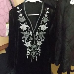 Andree by Unit Black Velvet embroidered Tunic